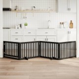 vidaXL Poartă c&acirc;ini pliabilă cu ușă 4 panouri negru, 320 cm, lemn plop