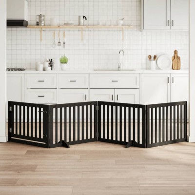 vidaXL Poartă c&amp;acirc;ini pliabilă cu ușă 4 panouri negru, 320 cm, lemn plop 352257 foto