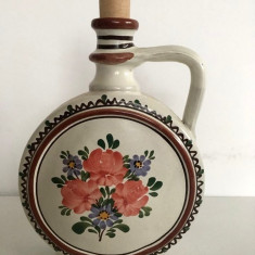 Butelca, plosca ceramica pictata manual motiv floral, flori,