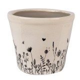 Cumpara ieftin Ghiveci flori ceramica bej neagra Flower 12x11 cm