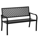 Outsunny Bancă metalică de grădină, 2 locuri, model floral, rezistentă la intemperii, 127 x 63 x 83 cm, Negru | Aosom Romania
