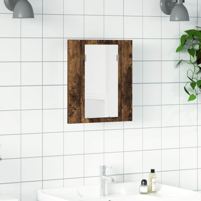 vidaXL Dulap cu oglindă de baie LED, stejar fumuriu, 40x12x45 cm, lemn