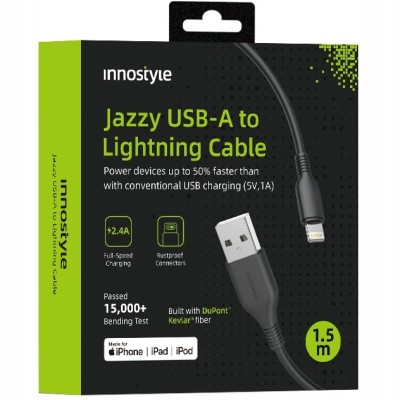 Innostyle Jazzy Jazzy Usb Lightning Mfi Cablu De &amp;Icirc;ncărcare Rapidă Pentru Iphone Kevlar 2M Negru foto