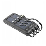 Baterie Externa Solara 12000mAh, 4 Cabluri USB, Type-C, MicroUSB, iPhone, Incarcare Solara, Power Bank, Negru