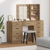 vidaXL Masă de Machiaj cu lumini de oglindă 3 pcs Maro Lemn compozit 3334226