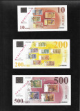 Rar! Franta Set 10 + 200 + 500 euro 1998 specimen promovare euro