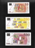 Set Bancnote Franta 10+200+500 Euro 1998 Specimen Promovare Euro RAR