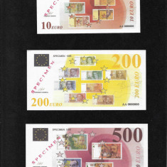 Rar! Franta Set 10 + 200 + 500 euro 1998 specimen promovare euro