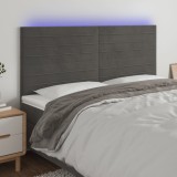 VidaXL Tăblie de pat cu LED, gri &icirc;nchis, 160x5x118/128 cm, catifea