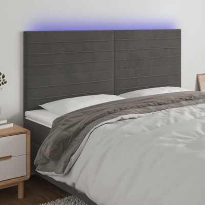 vidaXL Tăblie de pat cu LED, gri &amp;icirc;nchis, 180x5x118/128 cm, catifea 3122625 foto