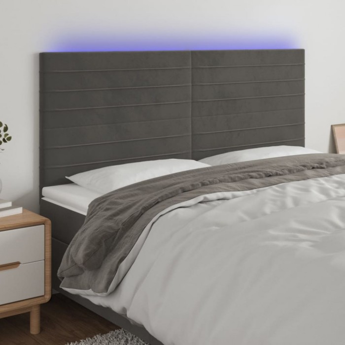 vidaXL Tăblie de pat cu LED, gri &icirc;nchis, 180x5x118/128 cm, catifea 3122625