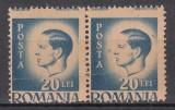 ROMANIA 1945 LP 188 UZUALE MIHAI I EROARE VALOAREA 20 LEI ALBASTRU DANTELATURA MULT DEPLASATA MACHETATOR SI FABRICA DE TIMBRE SUS PERECHE STARE MNH
