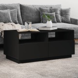 Masuta cafea Gossi cu LED Negru 90x49x40 cm, lemn prelucrat, blat robust, design modern