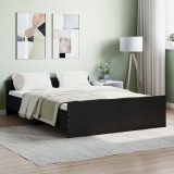 Cadru pat cu tablie de cap picioare, negru, 135x190 cm