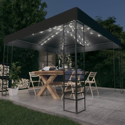vidaXL Pavilion de grădină cu șiruri de lumini LED, antracit, 3x3 m foto