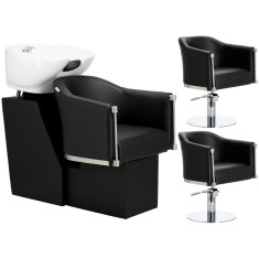 Set scafa coafor profesionala unitate spalare model Lincoln 2 scaune coafura hidraulic pivotant picioare accesorii bol ceramic