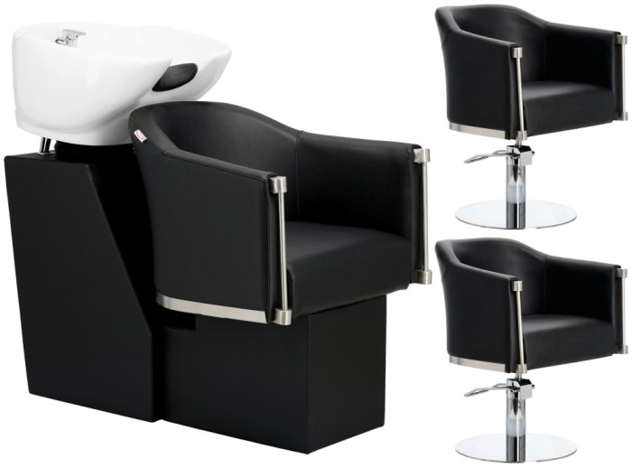 Set scafa coafor profesionala unitate spalare model Lincoln 2 scaune coafura hidraulic pivotant picioare accesorii bol ceramic