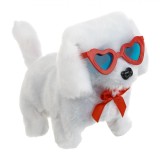 C&acirc;ine Interactiv, Canis, Alb, Fundiță Roșie, Ochelari Inimă, Mișcare și Sunet, 15 cm, Oem
