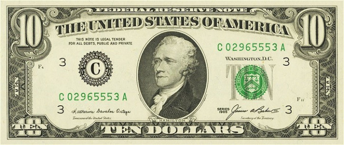 USA SUA █ bancnota █ 10 Dollars █ 1985 █ P-476 █ D4 Cleveland █ UNC necirculata