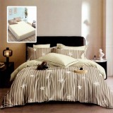 Lenjerie de pat finet 6 piese cu cearceaf elastic crem-bej HF6P265