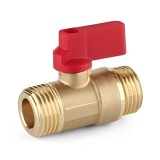 Robinet sferic mini alamă cu m&acirc;ner roșu, 1/2&quot; AG x 1/2&quot; AG