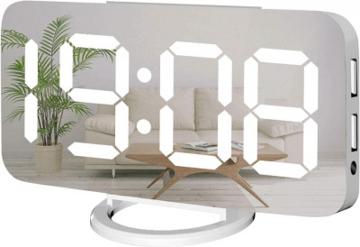 Ceas cu alarmă Dital, ceas cu LED mare cu oglindă, numere mari, lumină de noapte foto