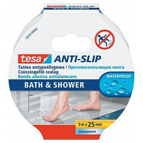 Tesa Bandă antiderapantă pentru baie și duș pentru baie, transparentă, adezivă, 25 mm, L-5 m