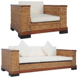 vidaXL Set de canapele cu perne, 2 piese, maro, ratan natural