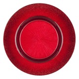 Farfurie Servit Sticla, Raze Reliefate, Bordura Glitter, Roșu, 27cm
