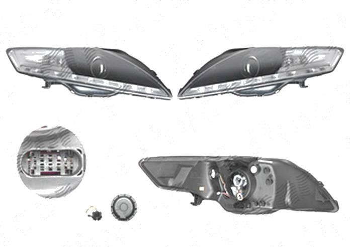 Far Ford Mondeo (Ba7), 03.2007-02.2015, fata, Stanga+Dreapta, cu LED-uri pozitie; H9; manual; negru, transparent; tuning;