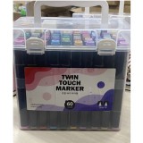 Set 48 markere cu alcool twin touch, cutie plastic inclusa, flippy, multicolor