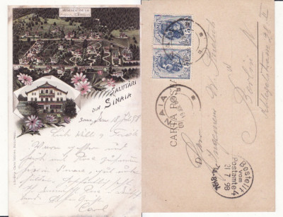 Salutari din Sinaia - Litografie 1898 -edit. Bucuresti foto