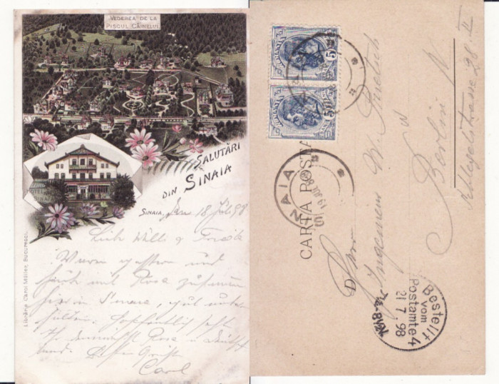 Salutari din Sinaia - Litografie 1898 -edit. Bucuresti