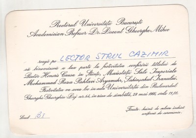bnk div Invitatie conferire titlu Doctor honoris causa Mohammad Reza Pahlavi foto