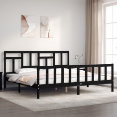 vidaXL Cadru pat cu tăblie 200x200 cm, negru, lemn masiv 3193165