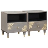 vidaXL Dulap de noapte 2 pcs Gri 40 x 33 x 46 cm Lemn masiv de mango