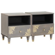 Dulap de noapte 2 pcs Gri 40 x 33 x 46 cm Lemn masiv de mango