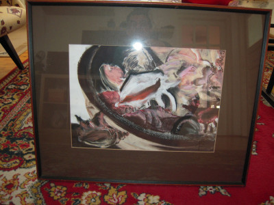 Tablou: Arina Gherghita - Cos cu scoici, tempera-pastel, cu dim. 40x29 cm. foto
