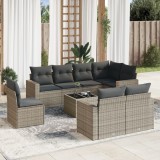 VidaXL Set canapele de grădină, 9 piese, cu perne, gri, poliratan