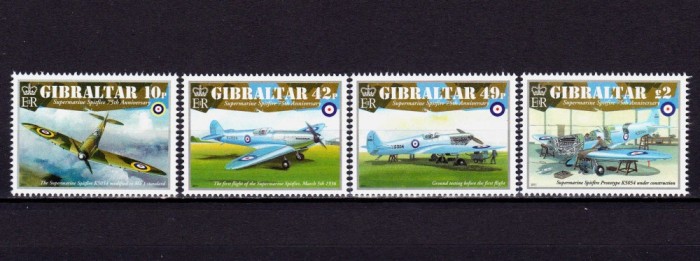 ✅ ( S19 ) Gibraltar 2011 &quot;A 75-a aniversare - avionul Spitfire Supermarine &quot; , serie Mi. 1443/1446 , nominal 3.01 GBP , MNH