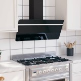 Cumpara ieftin Hotă de perete, negru, 90 cm, oțel și sticlă securizată