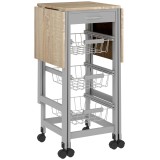 HOMCOM Cărucior de Bucătărie din Lemn și Metal cu 3 Coșuri, Sertar și Clapete, 37x37x77.5 cm, Gri | Aosom Romania
