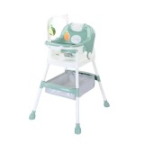 Scaun de masa pliabil 4in1 de la 6 luni +, cu roti, centura de siguranta, suport de agatat jucarii, cos de depozitare, 110 x 60 x 70 cm, verde