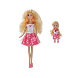 Papusa blonda si fetita, Rochite alb/roz, ATU-087616, Plastic, Oem