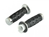Set Mansoane Ghidon Moto Cauciuc Revo 120mm, Negru/Crom, Diametru 22mm, cu Ghidaj Cablu Acceleratie