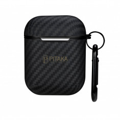 Husa Fibra Aramida Pitaka Air Pal Mini 1500D pentru Apple Airpods 1 / 2, Neagra APM1001