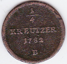 Ungaria Austria 1/4 krajczar kreuzer creitar 1782 B Kormoczbanya Kremnitz foto