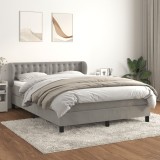 Cumpara ieftin Pat box spring cu saltea, gri deschis, 140x190 cm, catifea