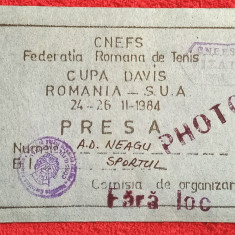 Acreditare de presa - meci Tenis Cupa Davis ROMANIA - SUA (24-26.02.1984)