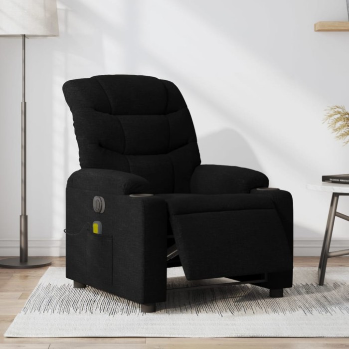 vidaXL Fotoliu electric de masaj rabatabil, negru, textil